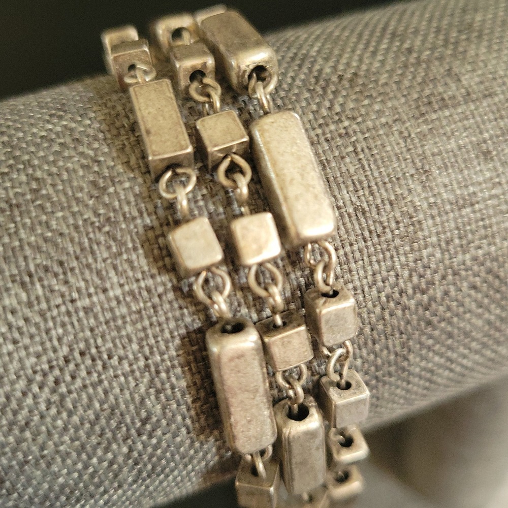 Vintage Sterling Silver 925 Multi Strand Geometric Block Bracelet 7.5" 23g